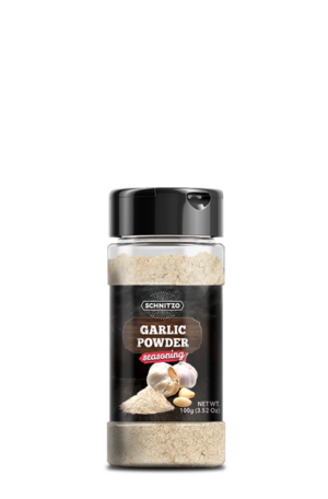 Small shaker bottle of Schnitzo Garlic Powder