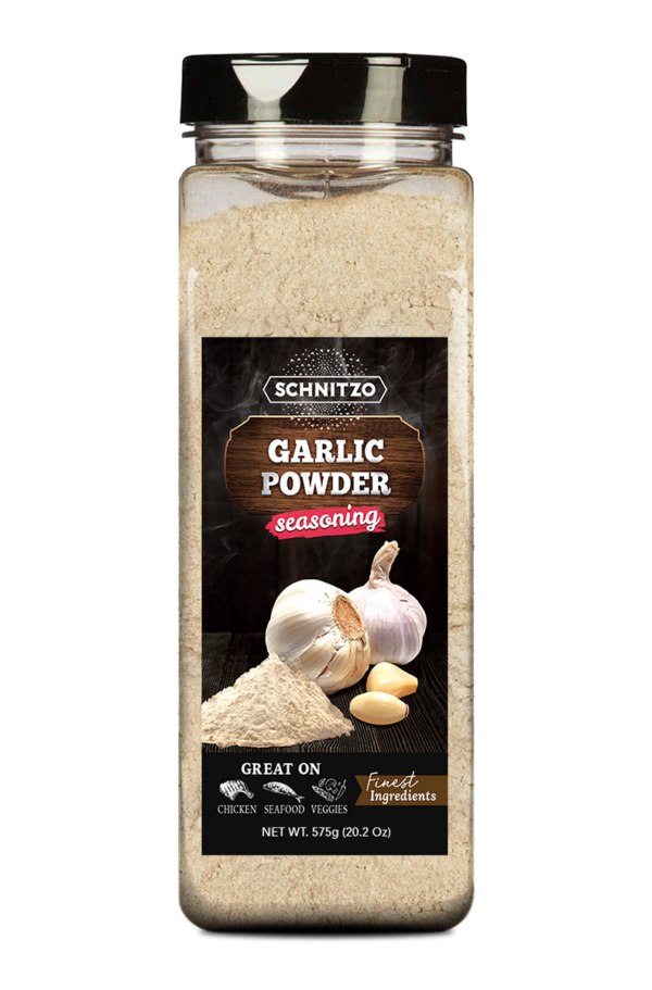 Large shaker bottle of Schnitzo Garlic Powder