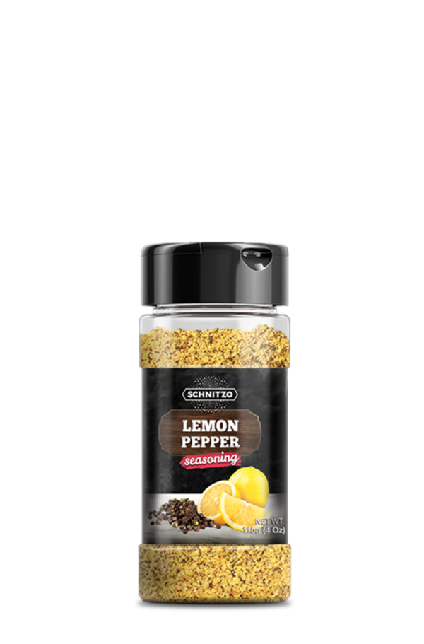 Small shaker bottle of Schnitzo Lemon Pepper