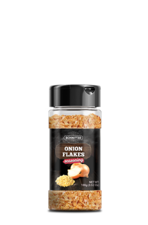 Small shaker bottle of Schnitzo Onion Flakes