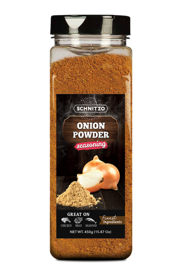 Large shaker bottle of Schnitzo Onion Powder Seasoning